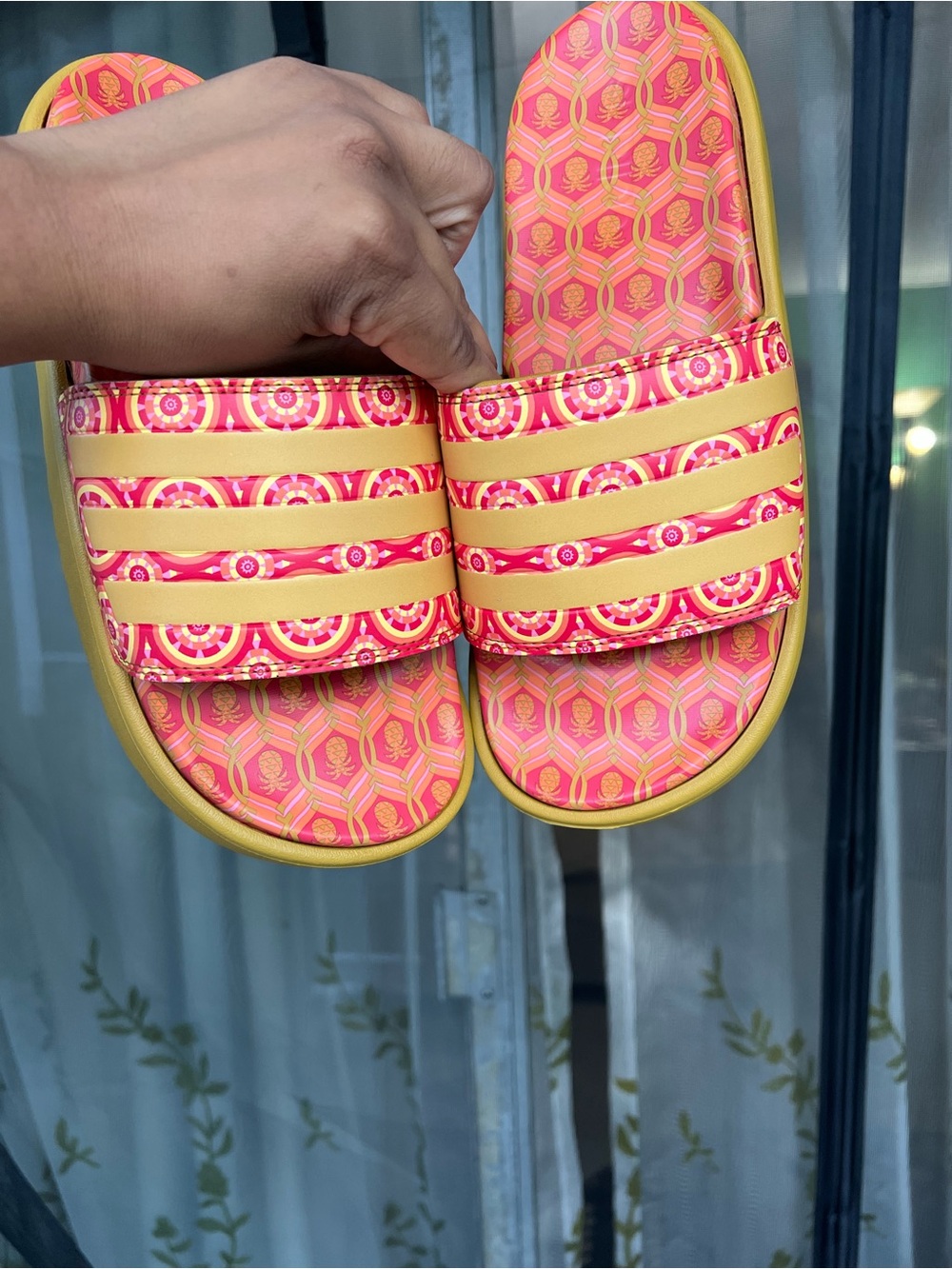 adidas Originals orange and Yellow Patterned Slide Sandals - Picture 2 of 12